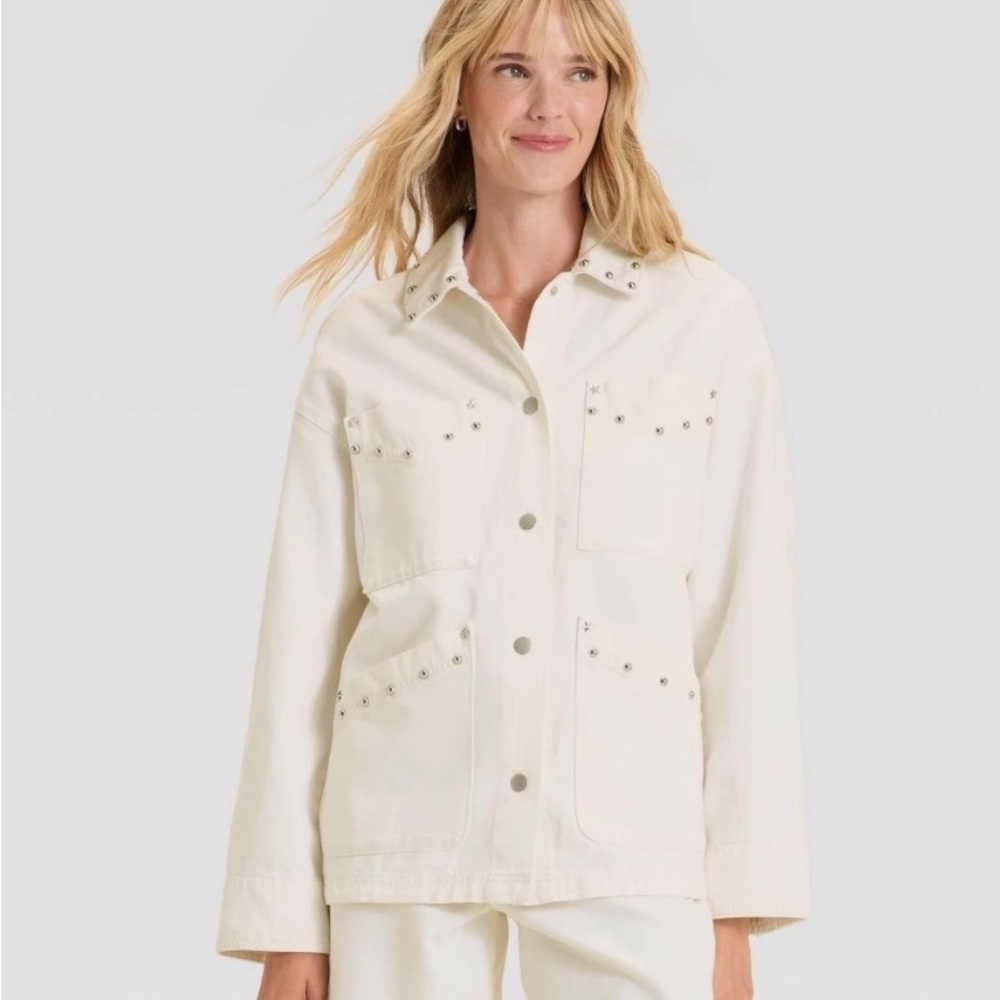 Universal Thread Cream Stud-Accent Jean  Jacket Overshirt Large NWT